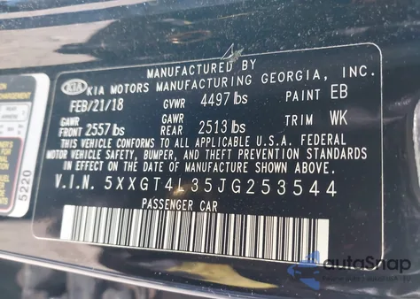 2018 Kia Optima Lx из США, поврежденный, VIN 5XXGT4L35JG253544